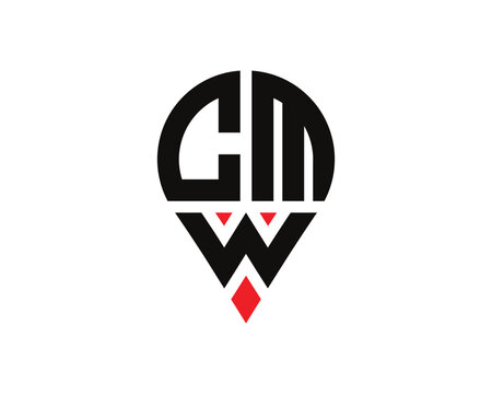 CMW letter location shape logo design. CMW letter location logo simple design.