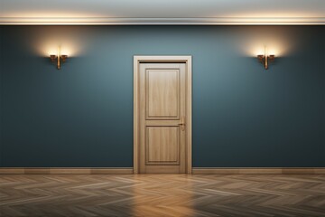 A 3D rendered interior door, space for text, production, and sale