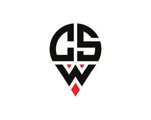 CSW letter location shape logo design. CSW letter location logo simple design.