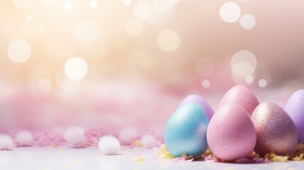 easter decoration, colorful easter eggs illustration background, ai generated