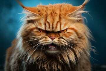 A disgruntled cats negative emotions shine through in its furious expression - obrazy, fototapety, plakaty
