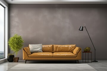 A gray wall in a contemporary living room mock up template