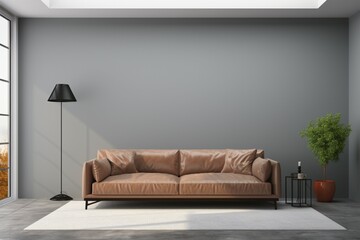 A gray wall in a contemporary living room mock up template