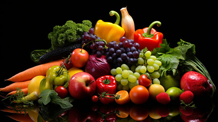 Very realistic images fruits and vegetables white background, generative ai