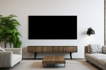 3D rendered living space Blank LED TV on the wall, design ready