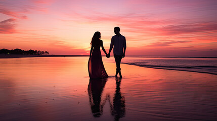 Fototapeta premium couple on the beach at sunset