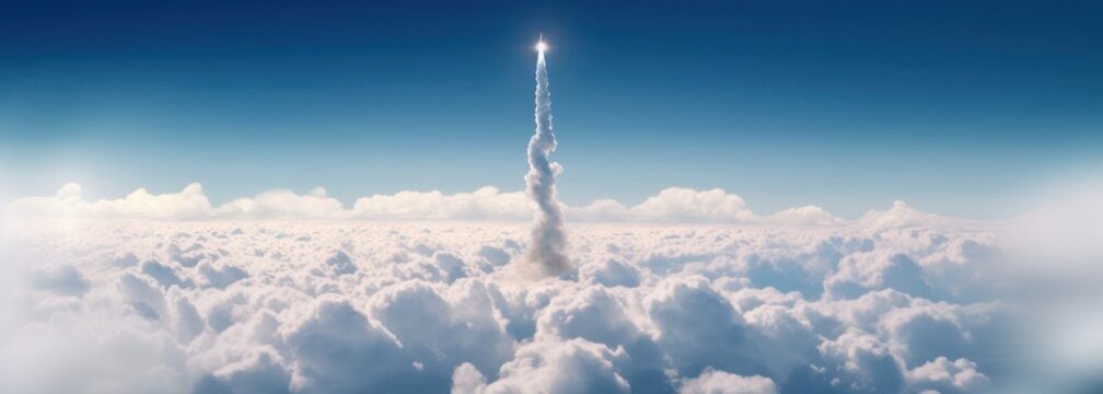 Rocket launch. View from the sky through the clouds