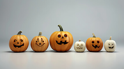 Halloween pumpkins on a light gray background.