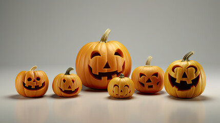 Halloween pumpkins on a light gray background.