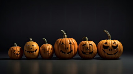 Halloween pumpkins on a dark gray background.