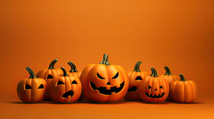 Halloween pumpkins on a orange background.