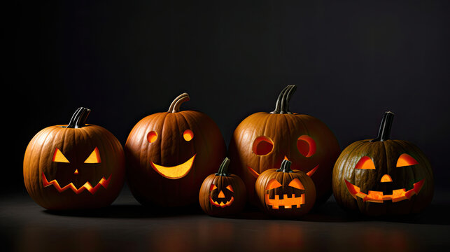 Halloween pumpkins on a black background.