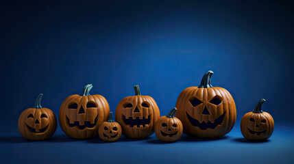 Halloween pumpkins on a indigo background.