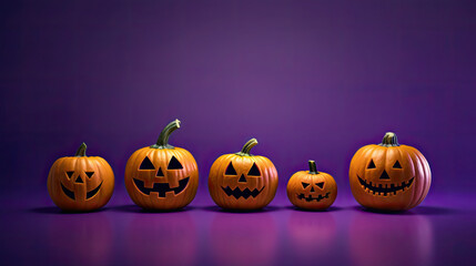 Halloween pumpkins on a purple background.