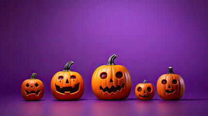 Halloween pumpkins on a violet background.