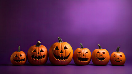 Halloween pumpkins on a purple background.