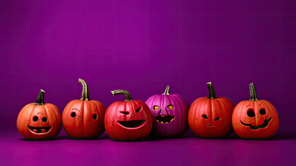 Halloween pumpkins on a magenta background.