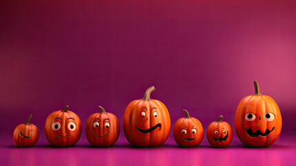 Halloween pumpkins on a fuchsia background.