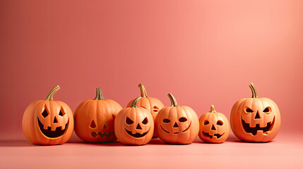 Halloween pumpkins on a pink background.