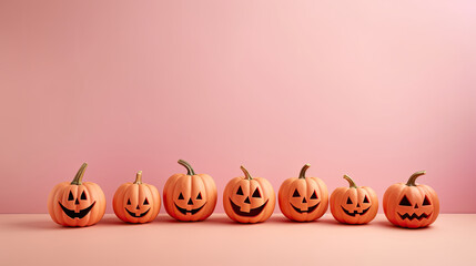 Halloween pumpkins on a pink background.