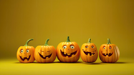 Halloween pumpkins on a chartreuse background.