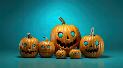 Halloween pumpkins on a aqua background.