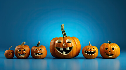 Halloween pumpkins on a azure background.