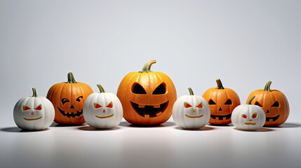 Halloween pumpkins on a dark white background.