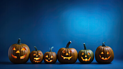 Halloween pumpkins on a dark blue background.