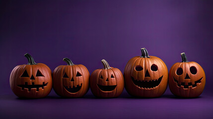 Halloween pumpkins on a dark purple background.