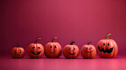 Halloween pumpkins on a dark pink background.