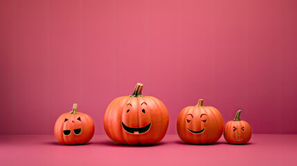 Halloween pumpkins on a dark pink background.