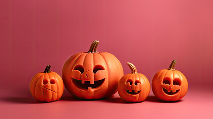 Halloween pumpkins on a dark pink background.