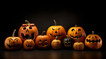 Halloween pumpkins on a light black background.