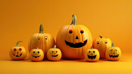 Halloween pumpkins on a light lime background.