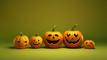 Halloween pumpkins on a light lime background.