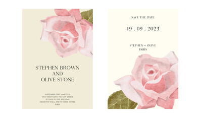 unique wedding invitation with pink rose watercolor