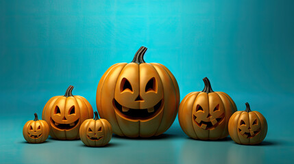 Halloween pumpkins on a light cyan background.
