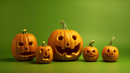 Halloween pumpkins on a light green background.