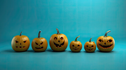 Halloween pumpkins on a light cyan background.