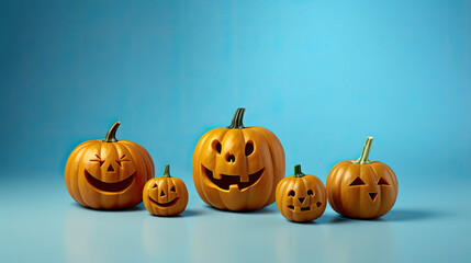 Halloween pumpkins on a light blue background.