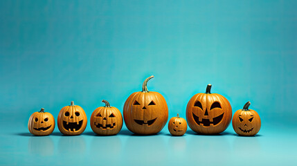 Halloween pumpkins on a light blue background.