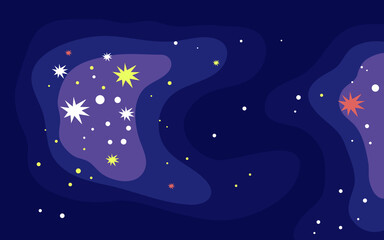 Vector space background . Cute flat style template with Stars in Outer space