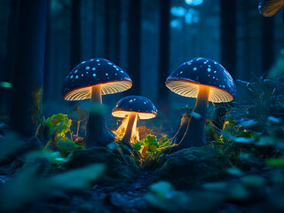 Fototapeta premium Mushrooms in the forest at night