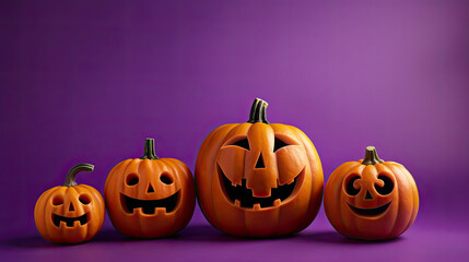 Halloween pumpkins on a light purple background.
