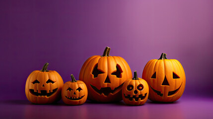 Halloween pumpkins on a light purple background.