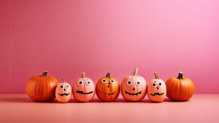 Halloween pumpkins on a vivid pink background.