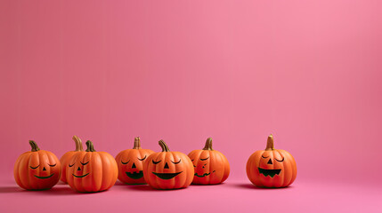 Halloween pumpkins on a vivid pink background.