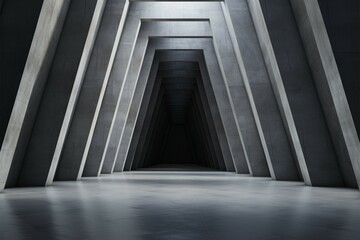 Obraz premium An empty, abstract concrete tunnel interior exudes industrial aesthetics