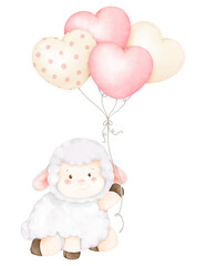 cute sheep and balloons cartoon